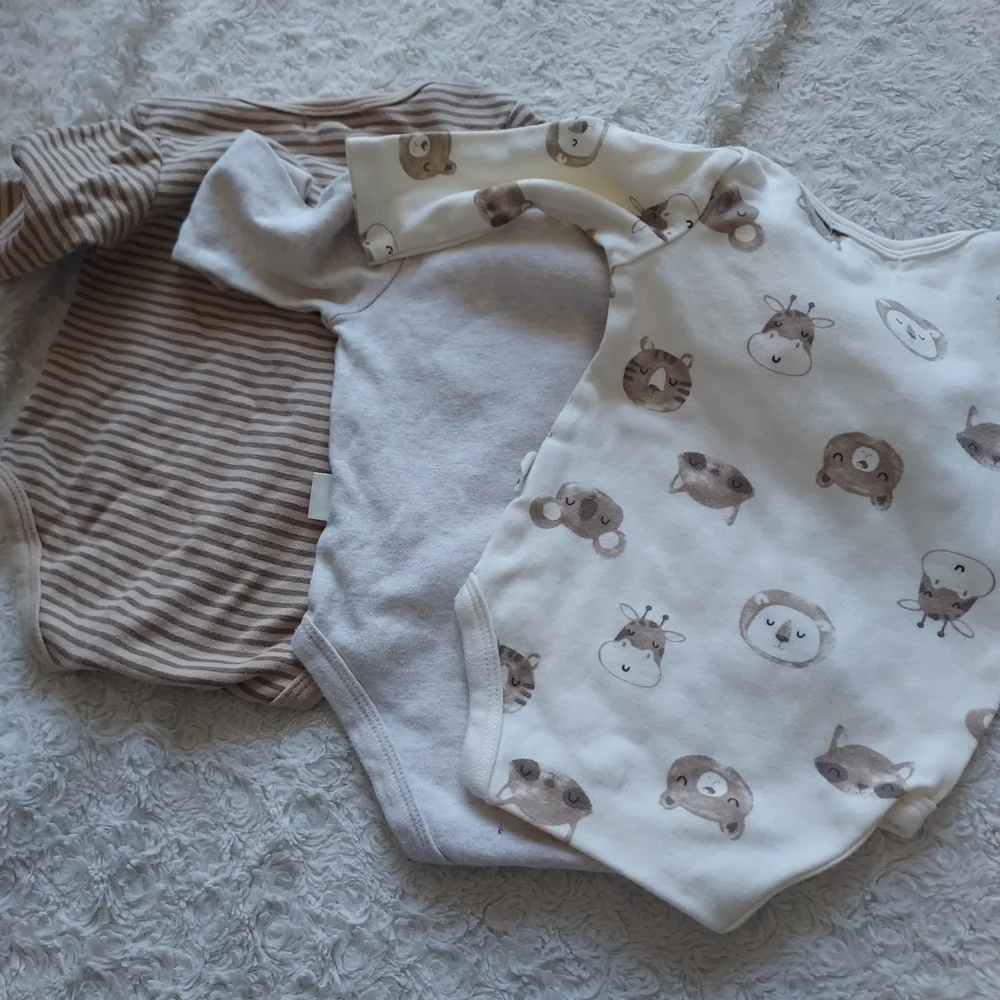 Rabbit & Bear Organic Cotton Baby Bodysuit Trio Cream Brown Neutral Bundle Fall